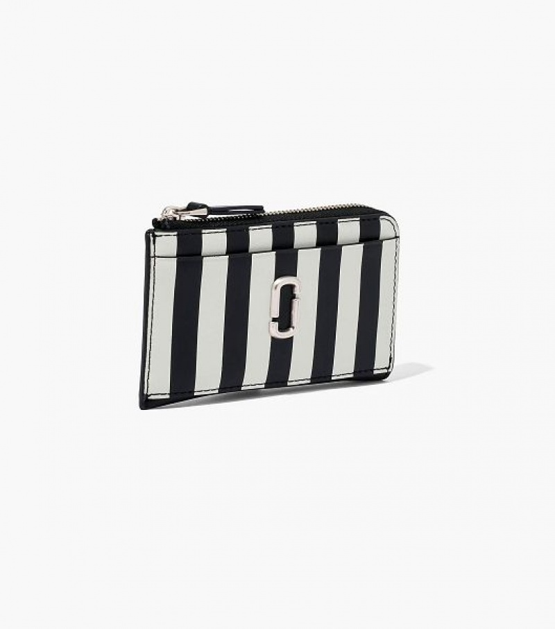 Black / White Marc Jacobs The Striped J Marc Top Zip Multi Women's Wallets | 41958PMBG