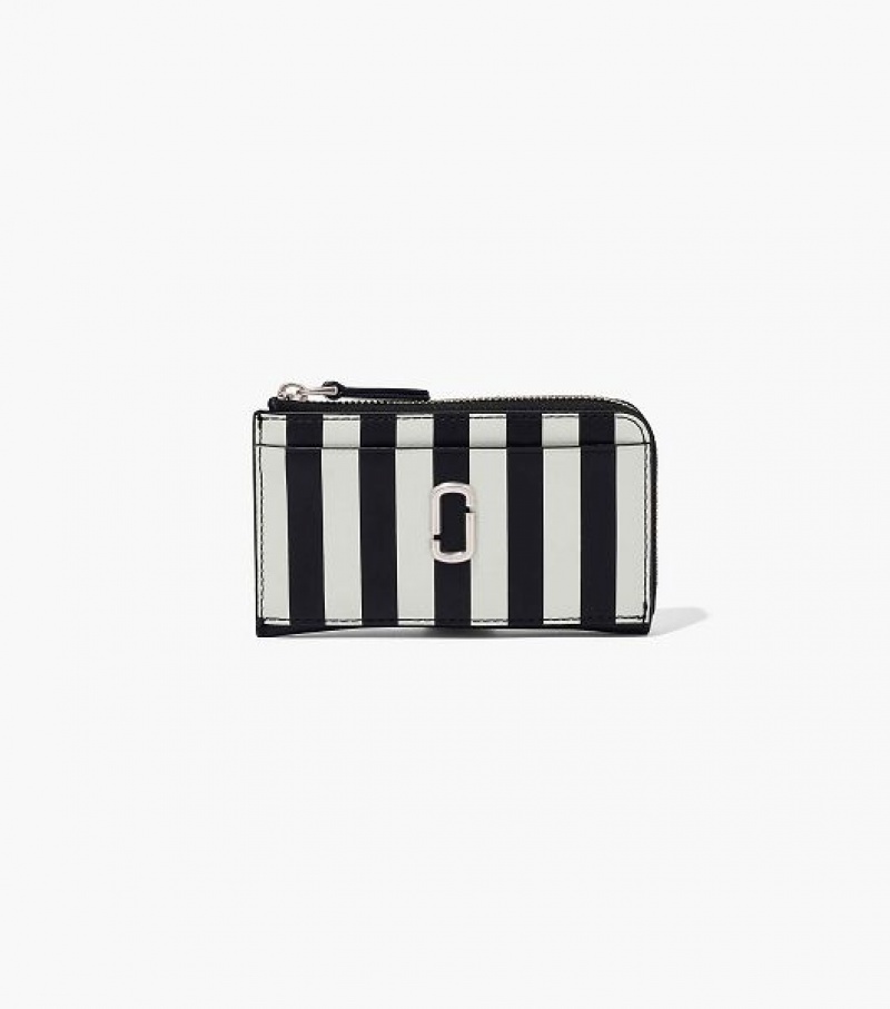 Black / White Marc Jacobs The Striped J Marc Top Zip Multi Women\'s Wallets | 41958PMBG