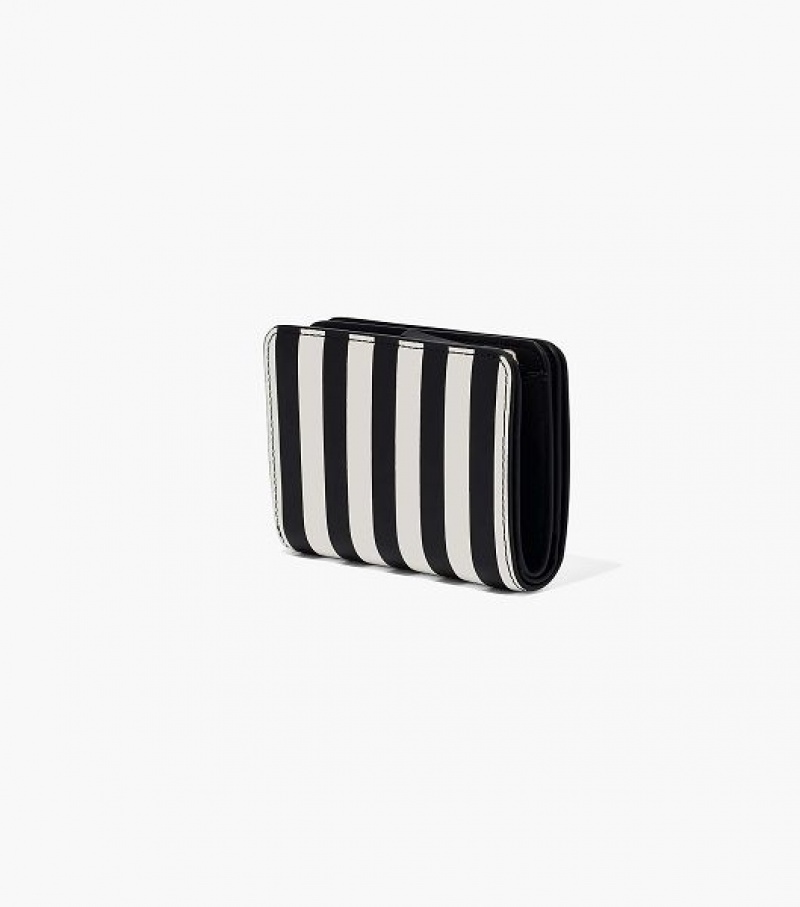 Black / White Marc Jacobs The Striped J Marc Mini Compact Women's Wallets | 64019XNHG