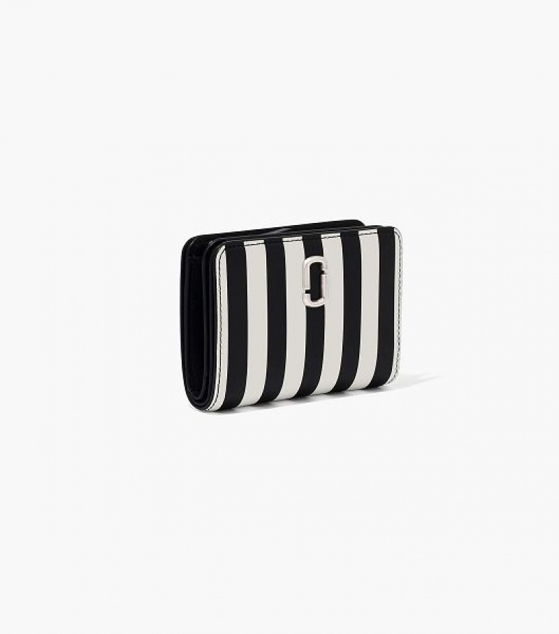 Black / White Marc Jacobs The Striped J Marc Mini Compact Women's Wallets | 64019XNHG