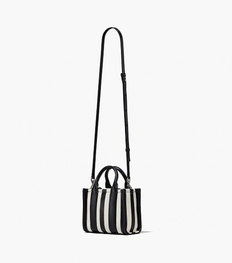 Black / White Marc Jacobs The Striped Mini Women's Tote Bags | 86149BIXZ