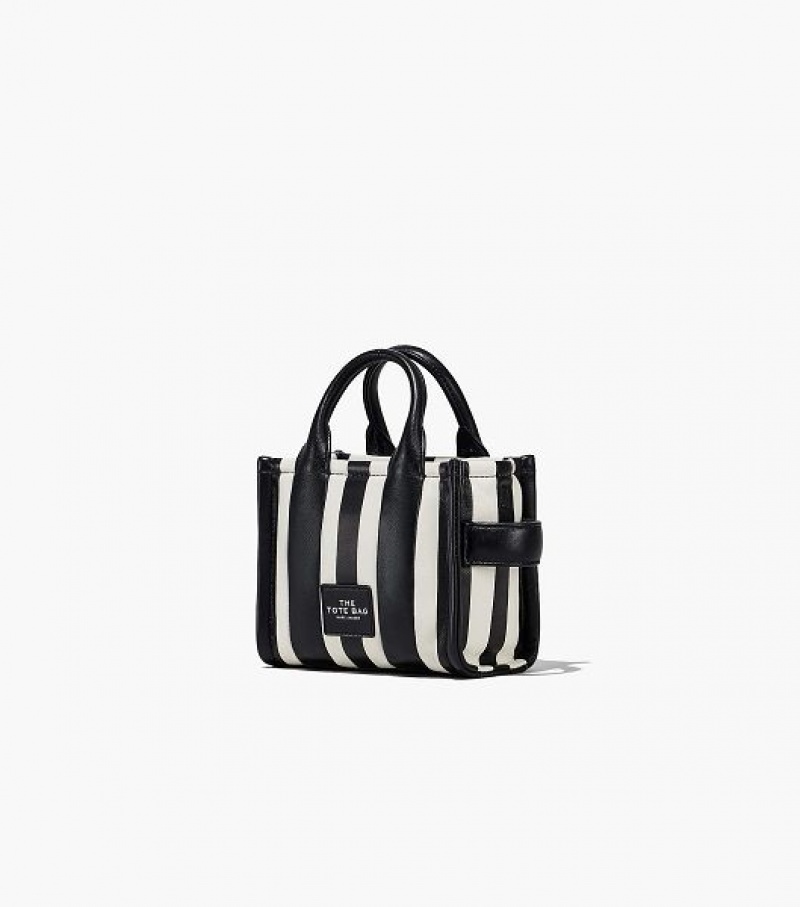 Black / White Marc Jacobs The Striped Mini Women's Tote Bags | 86149BIXZ