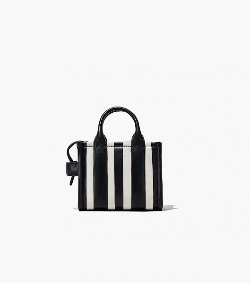 Black / White Marc Jacobs The Striped Mini Women's Tote Bags | 86149BIXZ