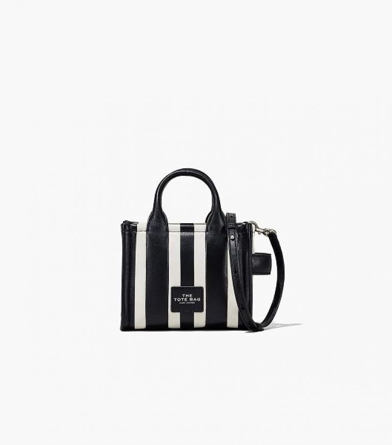 Black / White Marc Jacobs The Striped Mini Women\'s Tote Bags | 86149BIXZ