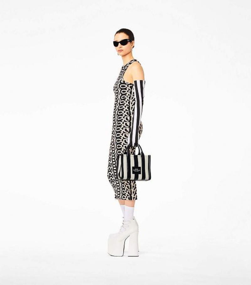 Black / White Marc Jacobs The Striped Small Women's Tote Bags | 90253BIKW