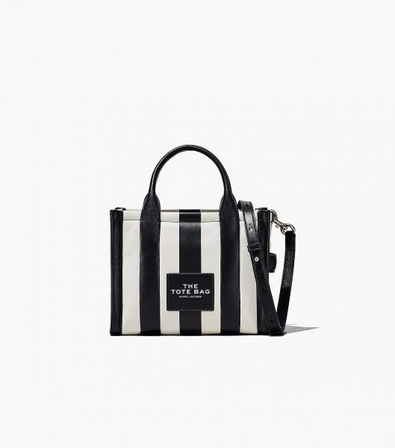 Black / White Marc Jacobs The Striped Small Women\'s Tote Bags | 90253BIKW