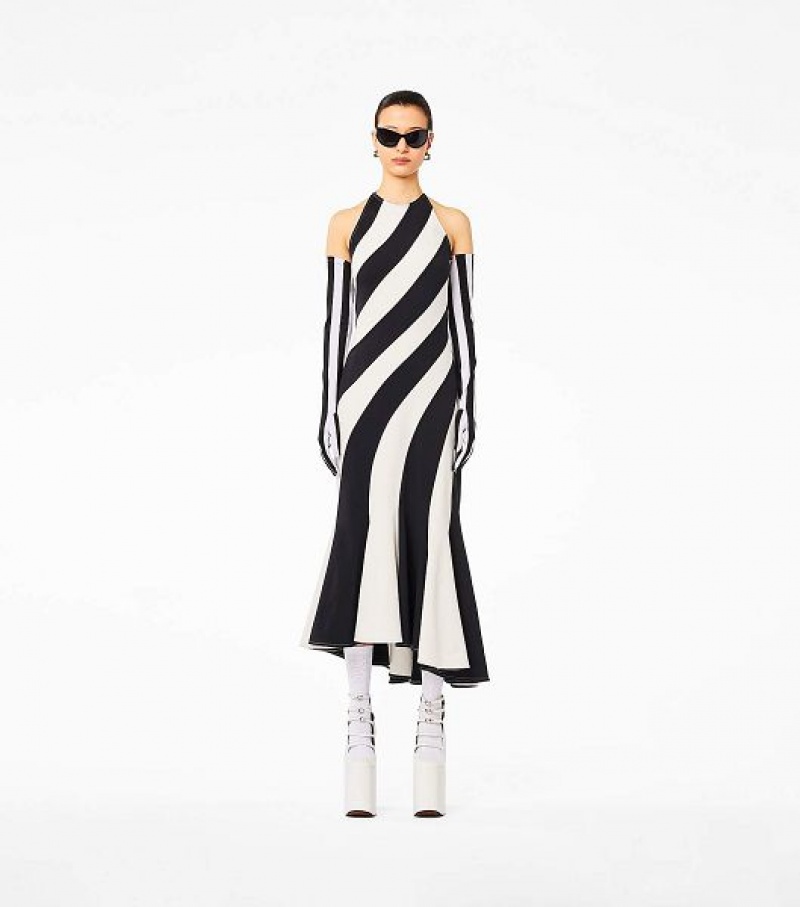 Black / White Marc Jacobs The Wave Halter Women's Dress | 78193MRQO