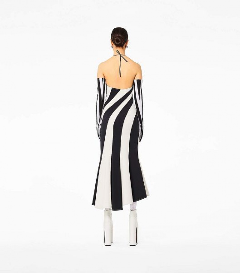 Black / White Marc Jacobs The Wave Halter Women's Dress | 78193MRQO