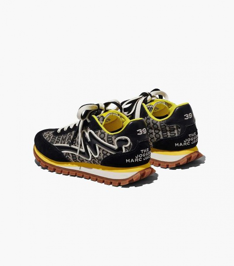 Black / Yellow Marc Jacobs The Monogram Jogger Women's Sneakers | 41037TDGX