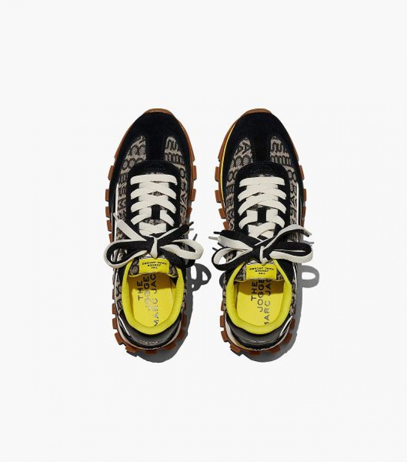 Black / Yellow Marc Jacobs The Monogram Jogger Women's Sneakers | 41037TDGX