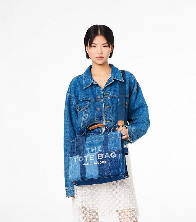 Blue Marc Jacobs The Denim Medium Women's Tote Bags | 75604YMES