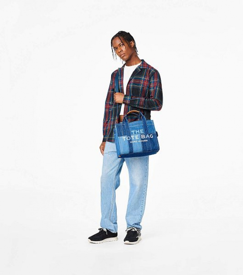 Blue Marc Jacobs The Denim Medium Women's Tote Bags | 75604YMES