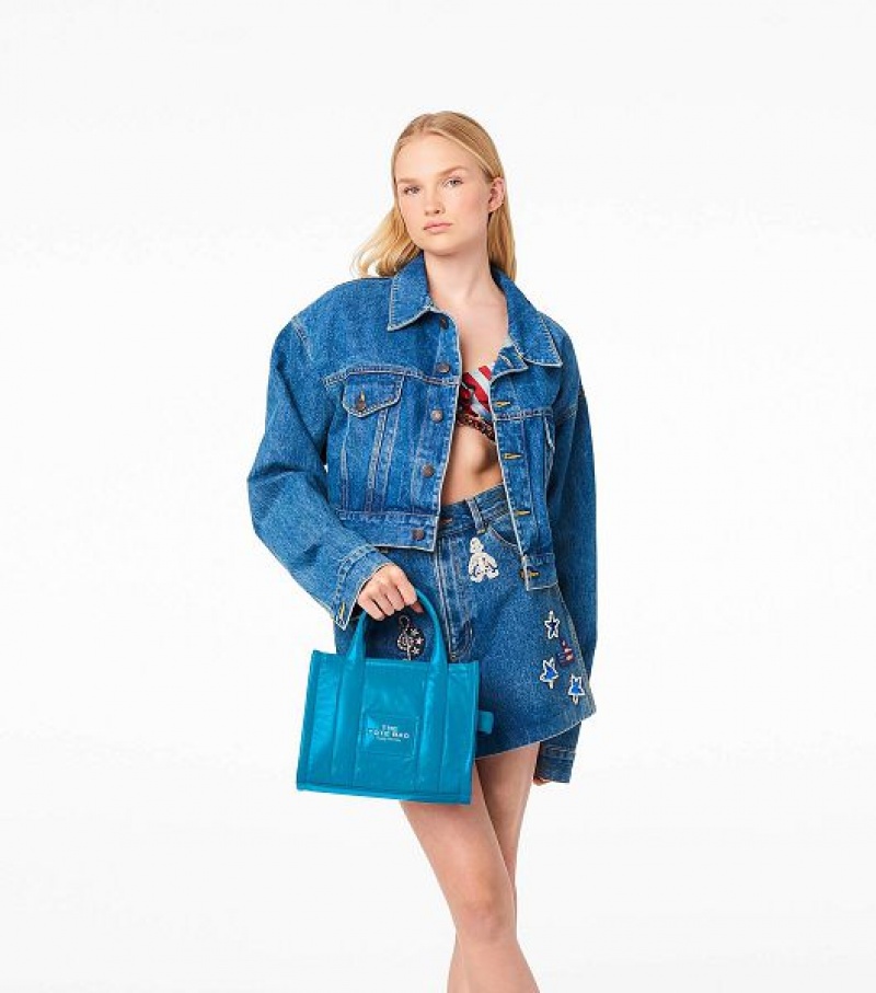 Blue Marc Jacobs The Shiny Crinkle Leather Small Women's Tote Bags | 74139AULV