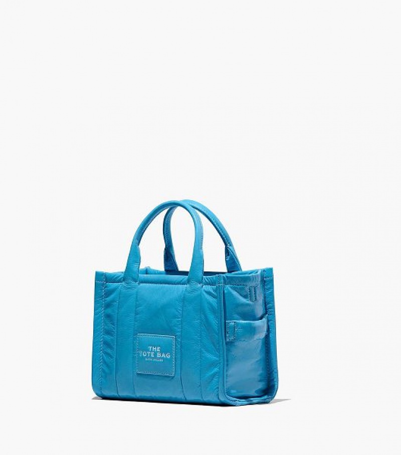 Blue Marc Jacobs The Shiny Crinkle Leather Small Women's Tote Bags | 74139AULV