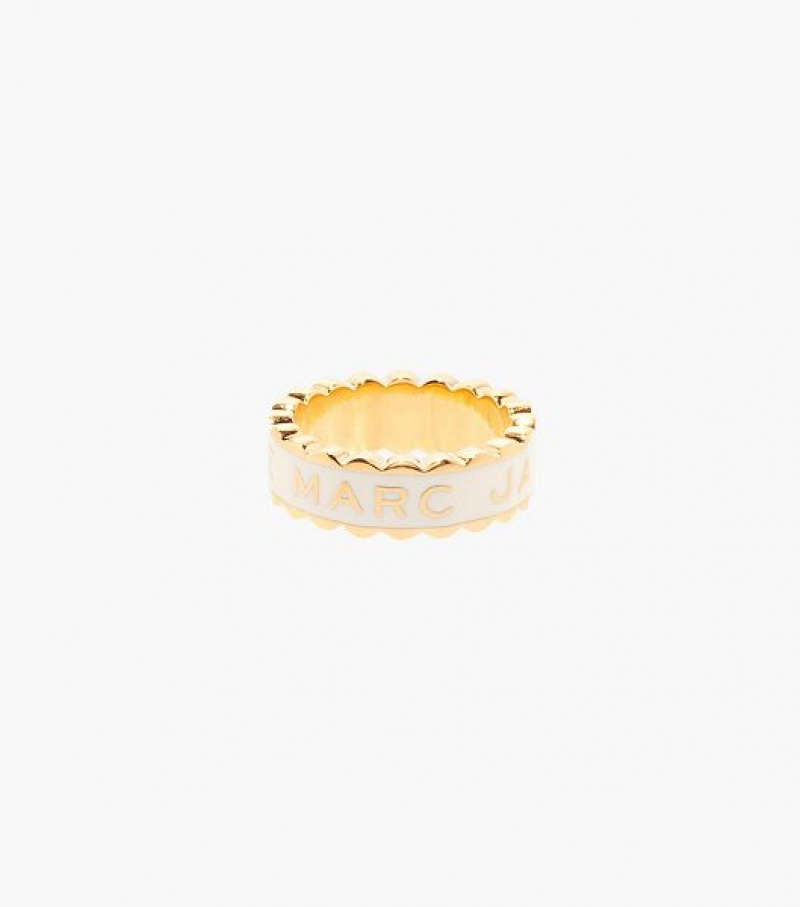 Cream / Gold Marc Jacobs The Scallop Medallion Women's Ring | 93541LANZ