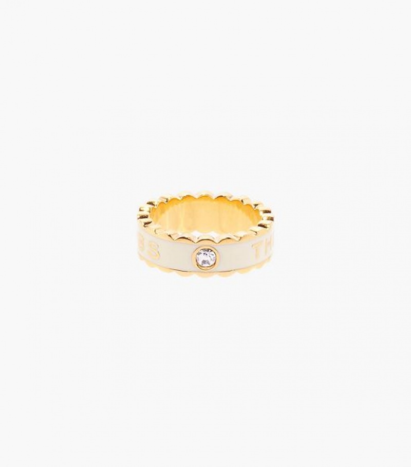 Cream / Gold Marc Jacobs The Scallop Medallion Women\'s Ring | 93541LANZ