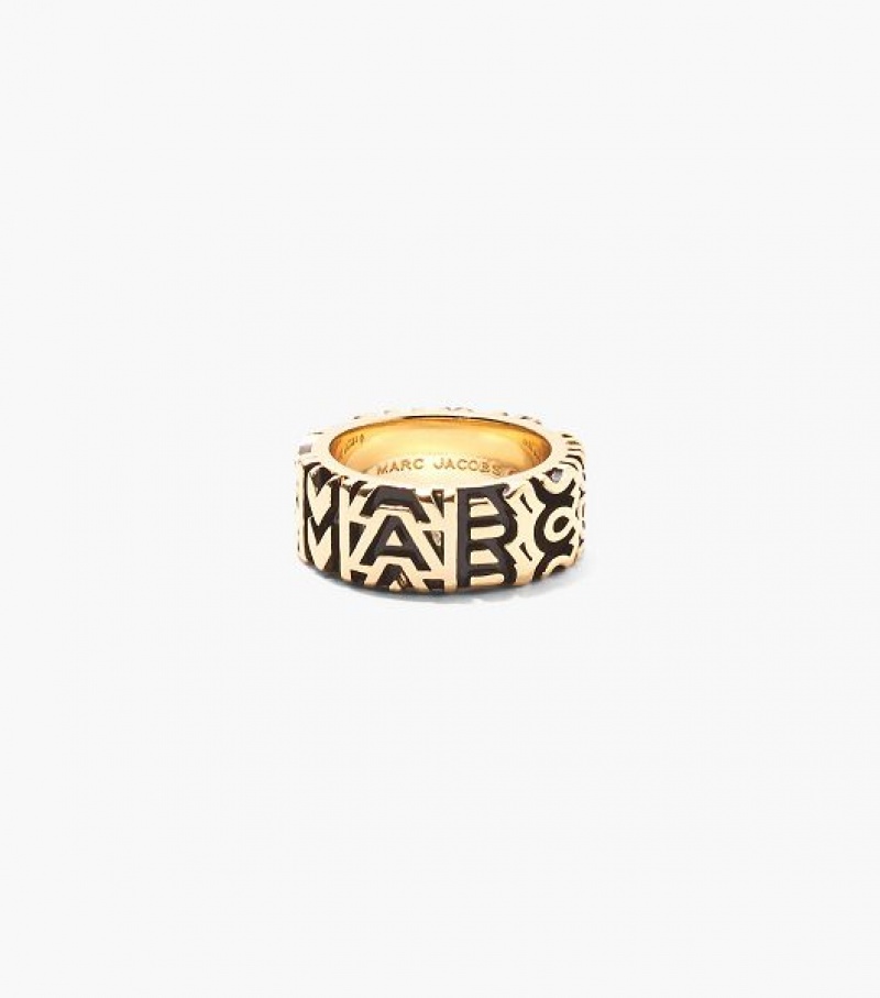 Gold Marc Jacobs The Monogram Engraved Women\'s Ring | 83456CTPQ