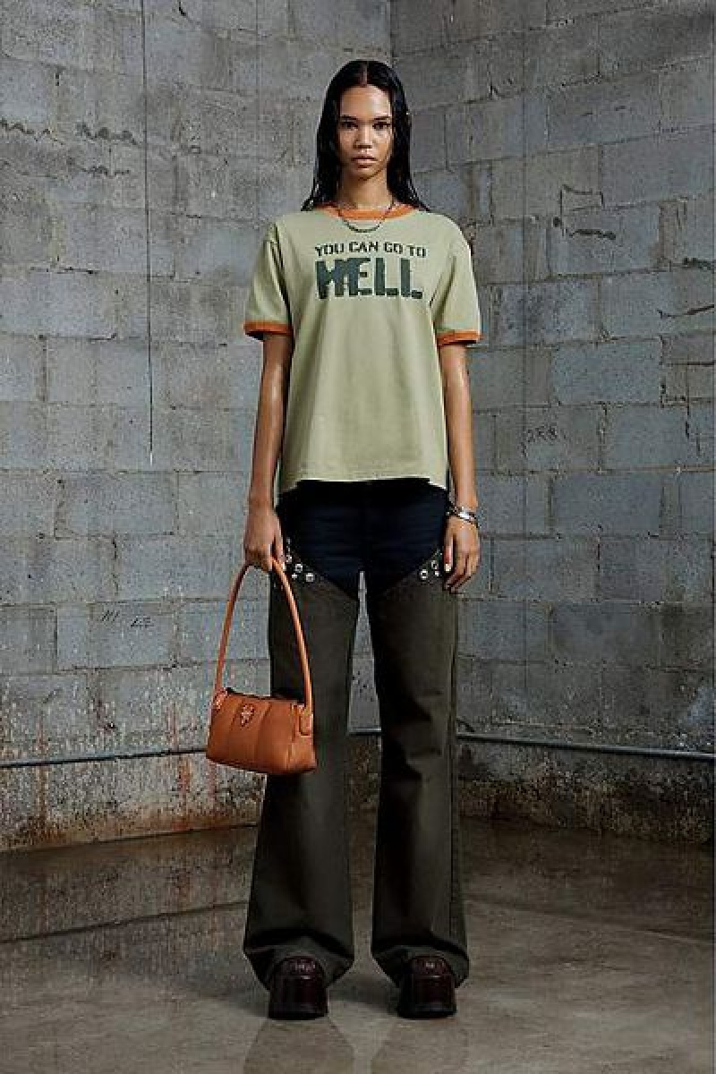 Green Marc Jacobs Go To Hell Ringer Heaven T Shirts | 71083AFVW