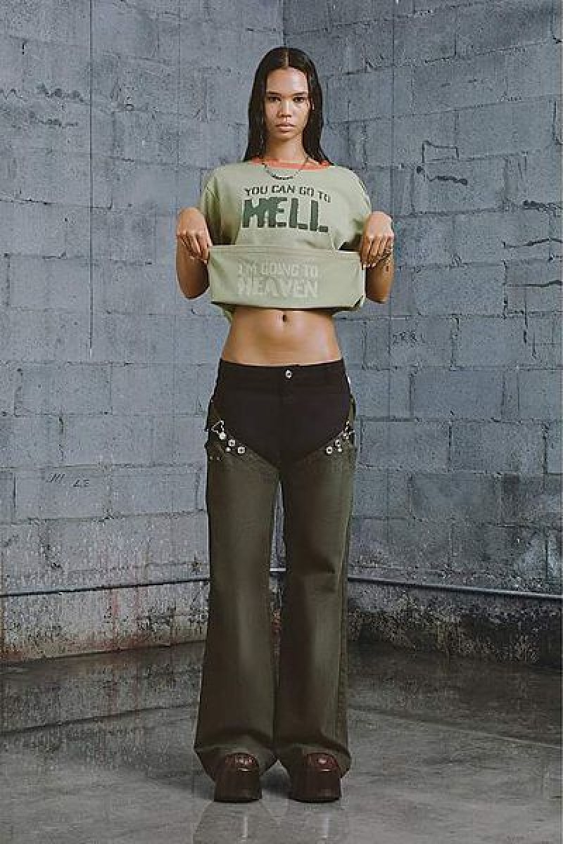 Green Marc Jacobs Go To Hell Ringer Heaven T Shirts | 71083AFVW