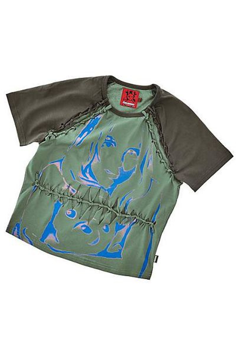 Green Marc Jacobs Slashed Knotted Heaven T Shirts | 41732QAMI