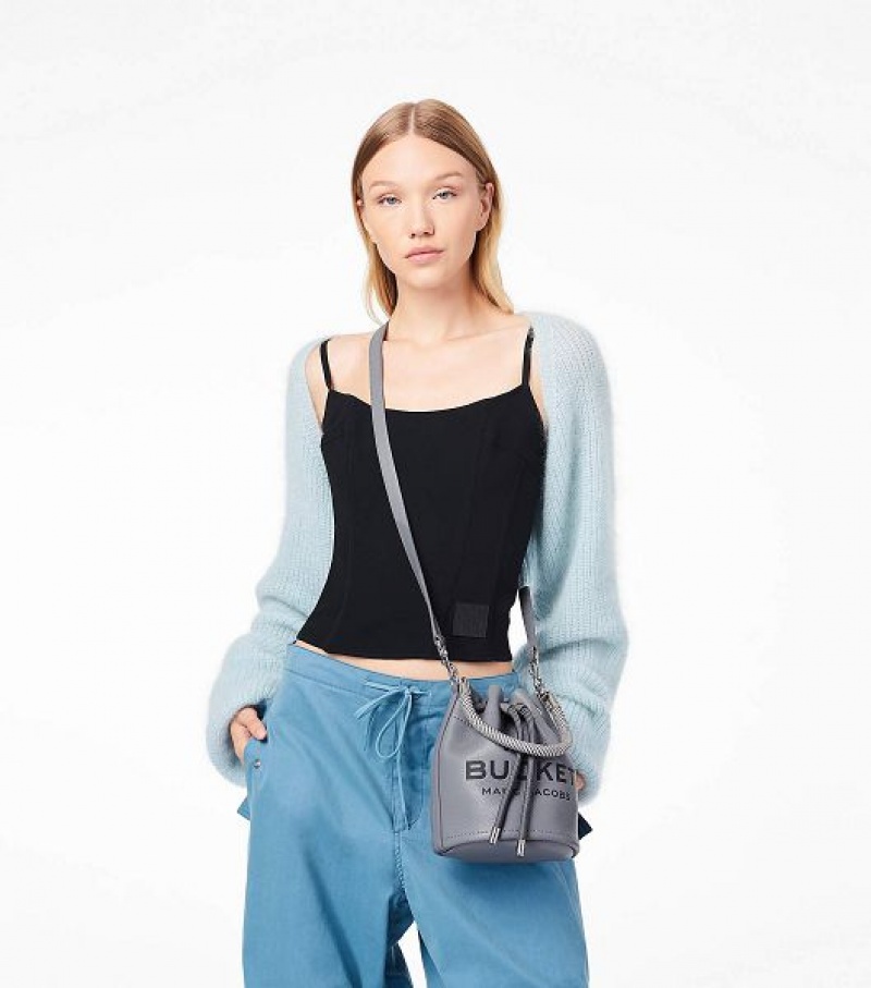 Grey Marc Jacobs The Leather Women's Bucket Bags | 82150PGHZ