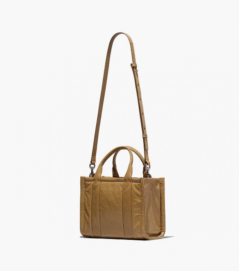 Light Brown Marc Jacobs The Shiny Crinkle Leather Small Women's Tote Bags | 62397ZTDV