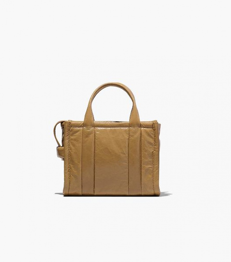 Light Brown Marc Jacobs The Shiny Crinkle Leather Small Women's Tote Bags | 62397ZTDV