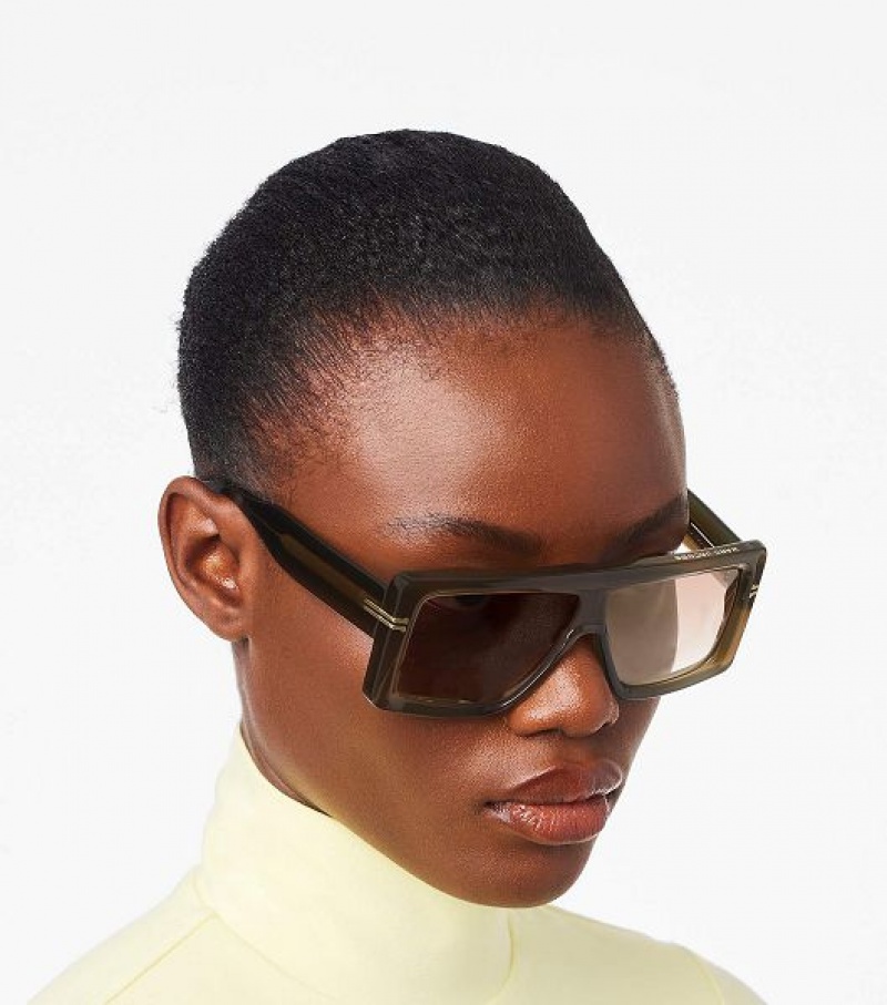 Olive Marc Jacobs Icon Rectangular Women's Sunglasses | 45623XMKJ