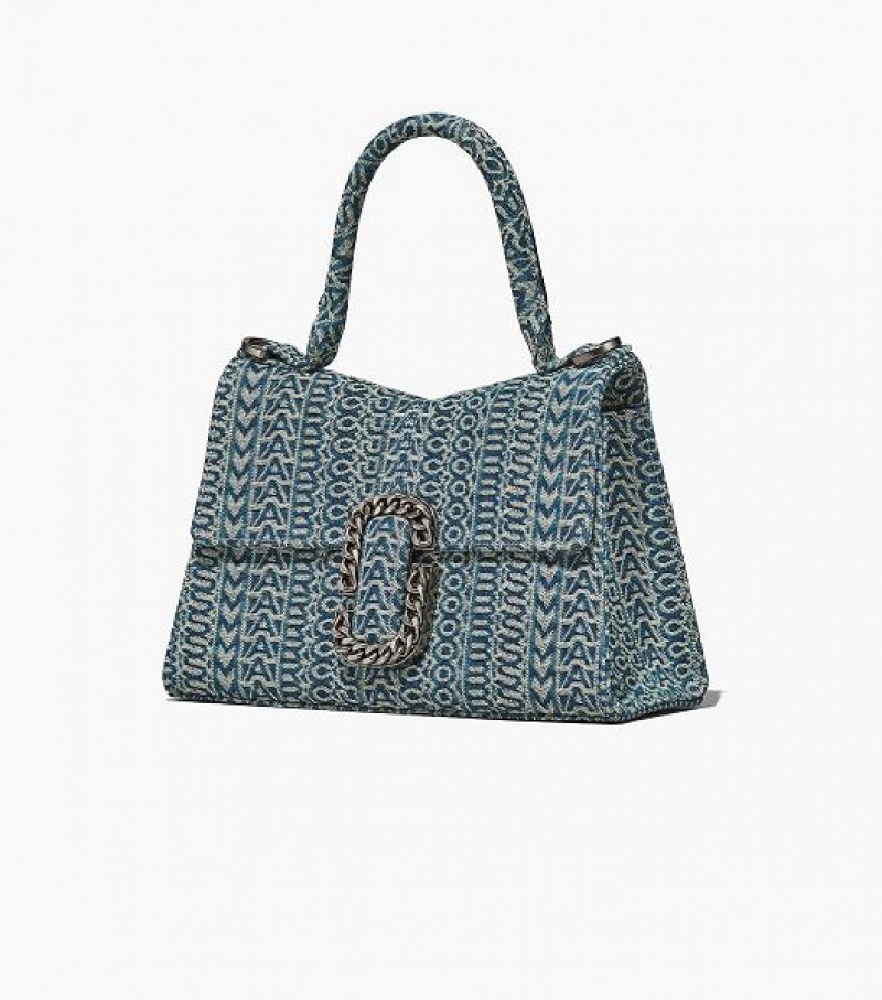 Orange / Blue Marc Jacobs The Washed Monogram Denim St. Marc Top Women's Handbag | 86102YZFM