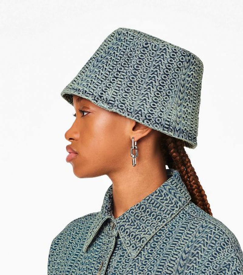 Orange / Blue Marc Jacobs The Washed Monogram Denim Women's Bucket Hats | 08796LZHU