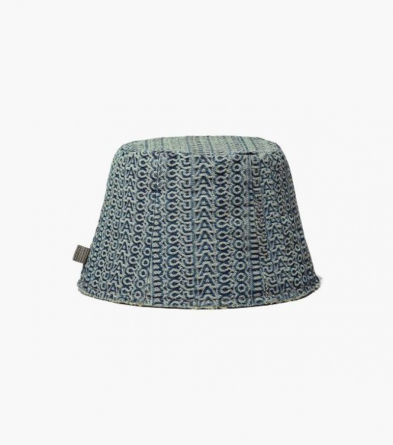 Orange / Blue Marc Jacobs The Washed Monogram Denim Women\'s Bucket Hats | 08796LZHU