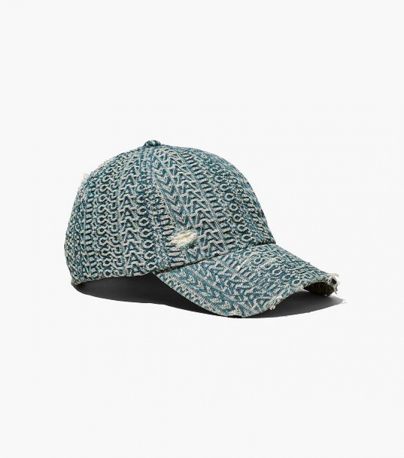 Orange / Blue Marc Jacobs The Washed Monogram Denim Baseball Women's Caps | 39150DCOH