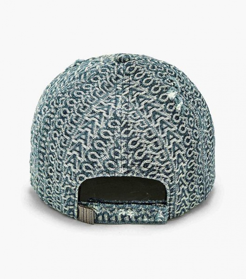 Orange / Blue Marc Jacobs The Washed Monogram Denim Baseball Women's Caps | 39150DCOH