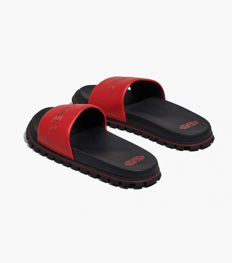 Red Marc Jacobs The Leather Women's Slides | 32067NCJZ