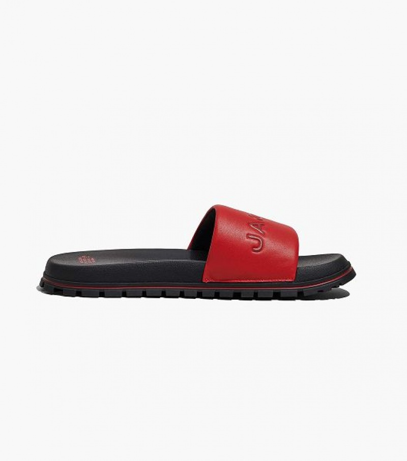 Red Marc Jacobs The Leather Women's Slides | 32067NCJZ