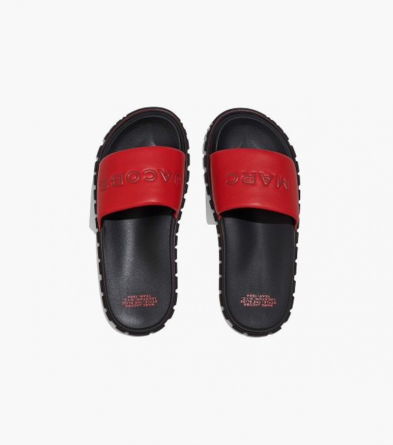 Red Marc Jacobs The Leather Women's Slides | 32067NCJZ