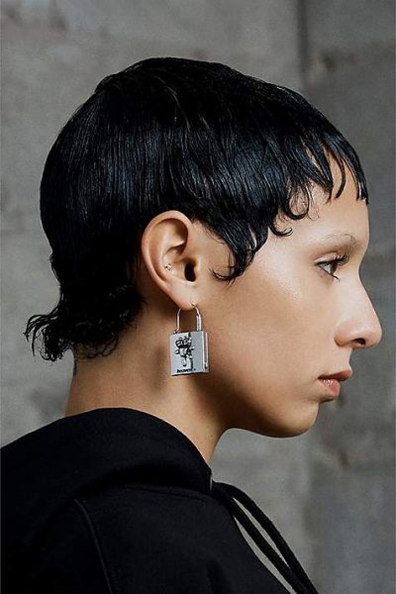 Silver Marc Jacobs Lock And Key Heaven Earrings | 04782RZBF