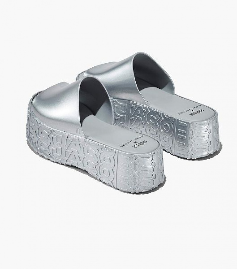 Silver Marc Jacobs Melissa x Marc Jacobs Becky Platform Women's Slides | 57623YKZG