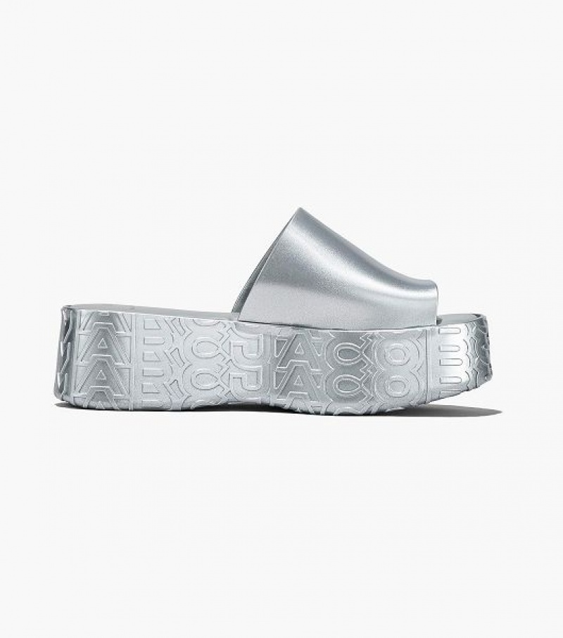 Silver Marc Jacobs Melissa x Marc Jacobs Becky Platform Women's Slides | 57623YKZG