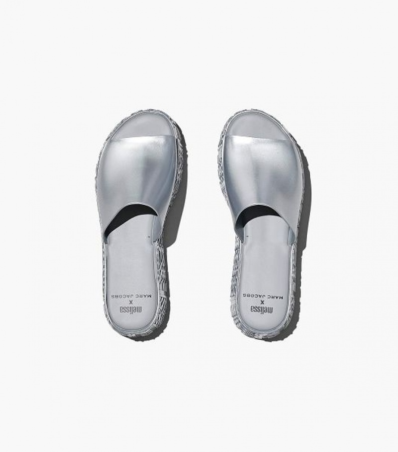 Silver Marc Jacobs Melissa x Marc Jacobs Becky Platform Women's Slides | 57623YKZG