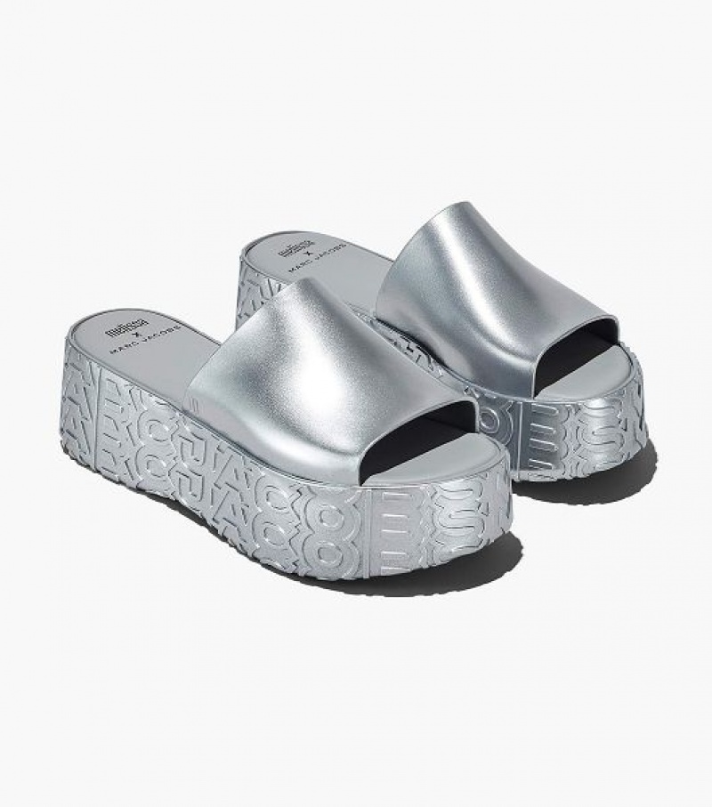 Silver Marc Jacobs Melissa x Marc Jacobs Becky Platform Women\'s Slides | 57623YKZG