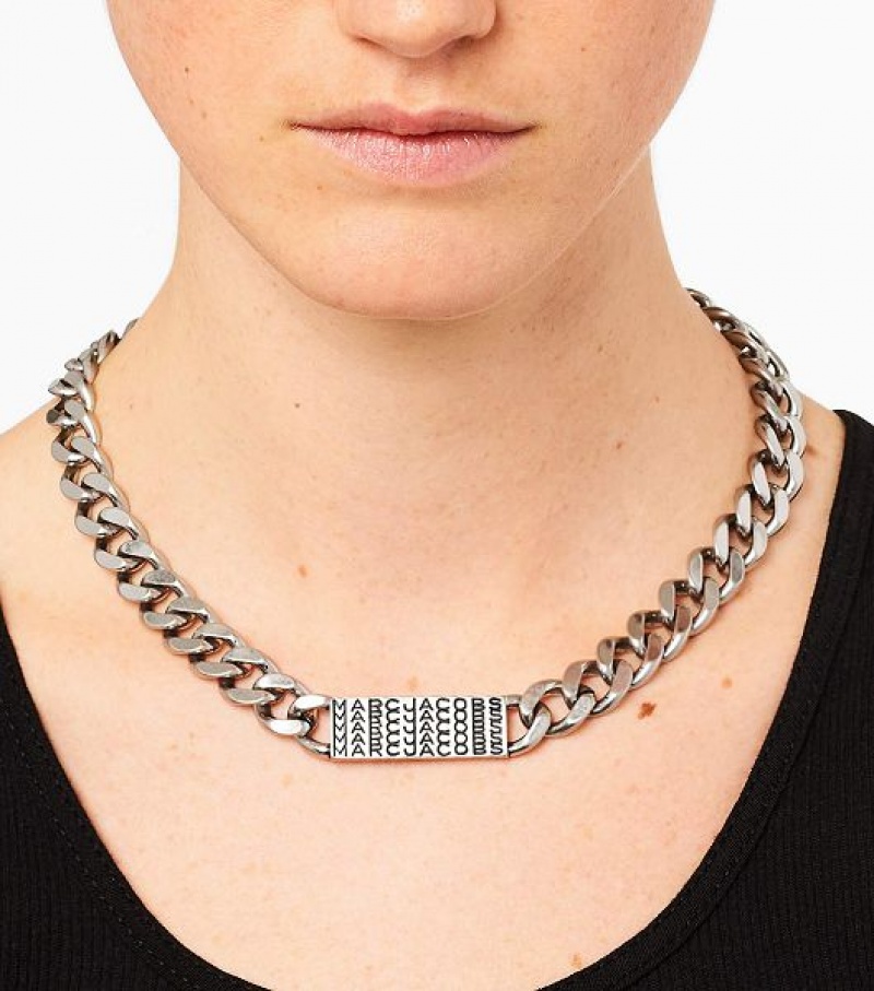 Silver Marc Jacobs The Barcode Monogram ID Chain Women's Necklaces | 19570PUVY