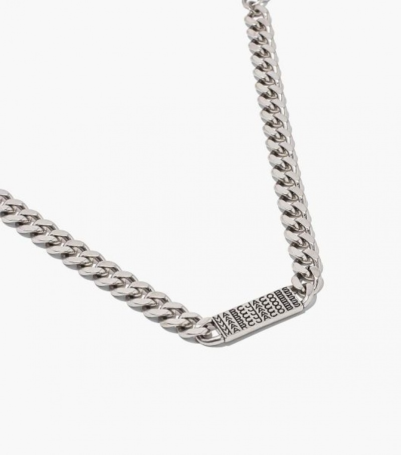 Silver Marc Jacobs The Barcode Monogram ID Chain Women's Necklaces | 19570PUVY