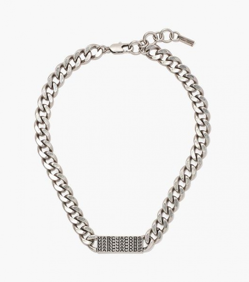 Silver Marc Jacobs The Barcode Monogram ID Chain Women\'s Necklaces | 19570PUVY