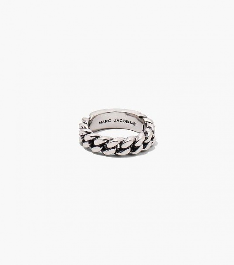 Silver Marc Jacobs The Barcode Monogram ID Chain Women's Ring | 50619OUBD