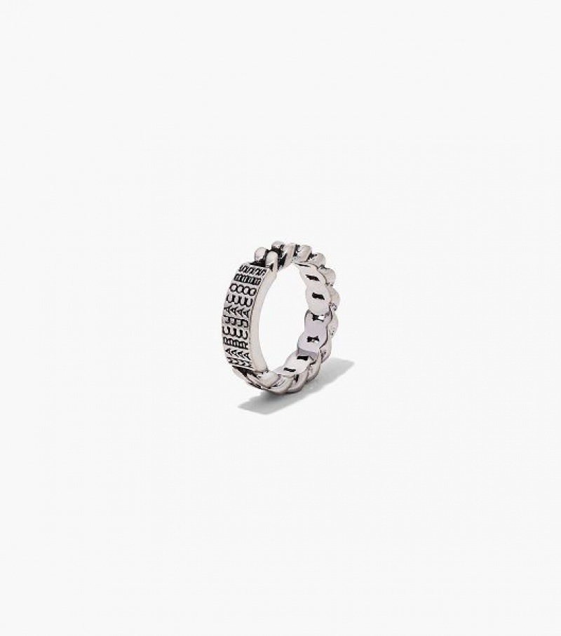 Silver Marc Jacobs The Barcode Monogram ID Chain Women's Ring | 50619OUBD