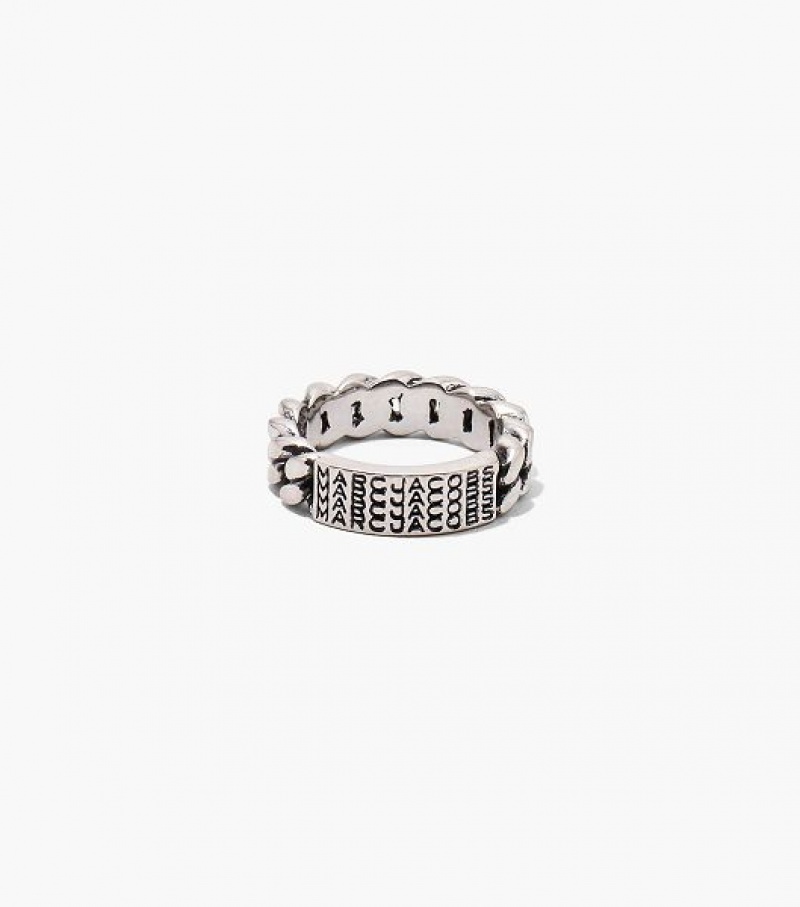 Silver Marc Jacobs The Barcode Monogram ID Chain Women\'s Ring | 50619OUBD