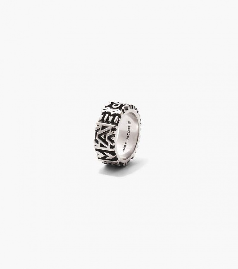 Silver Marc Jacobs The Monogram Engraved Women's Ring | 64905BQTR