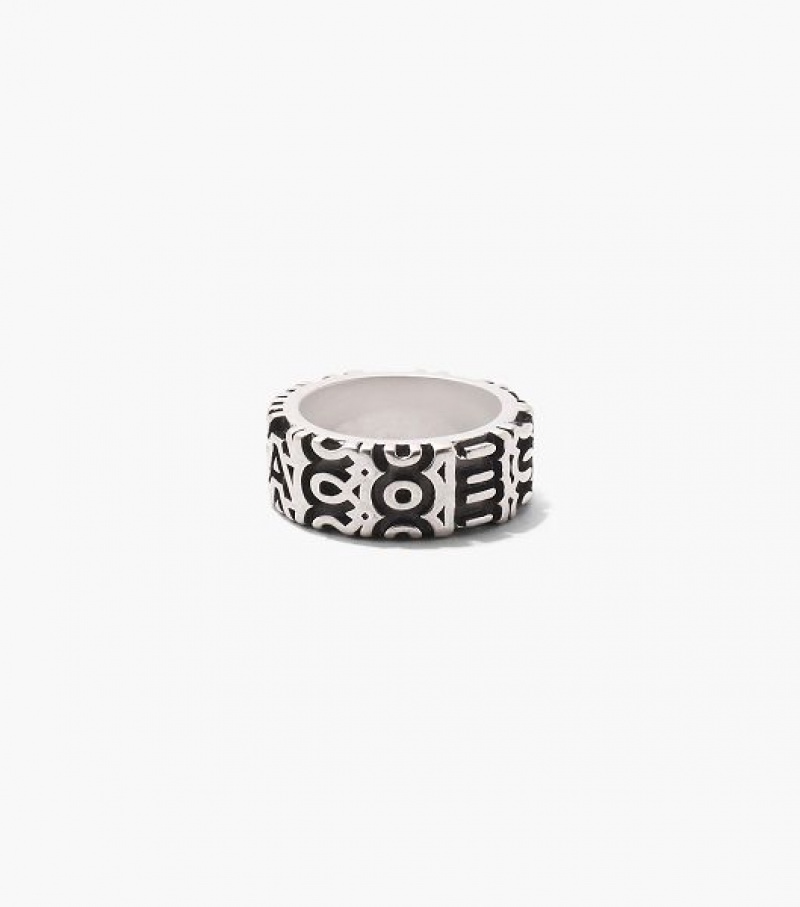 Silver Marc Jacobs The Monogram Engraved Women's Ring | 64905BQTR