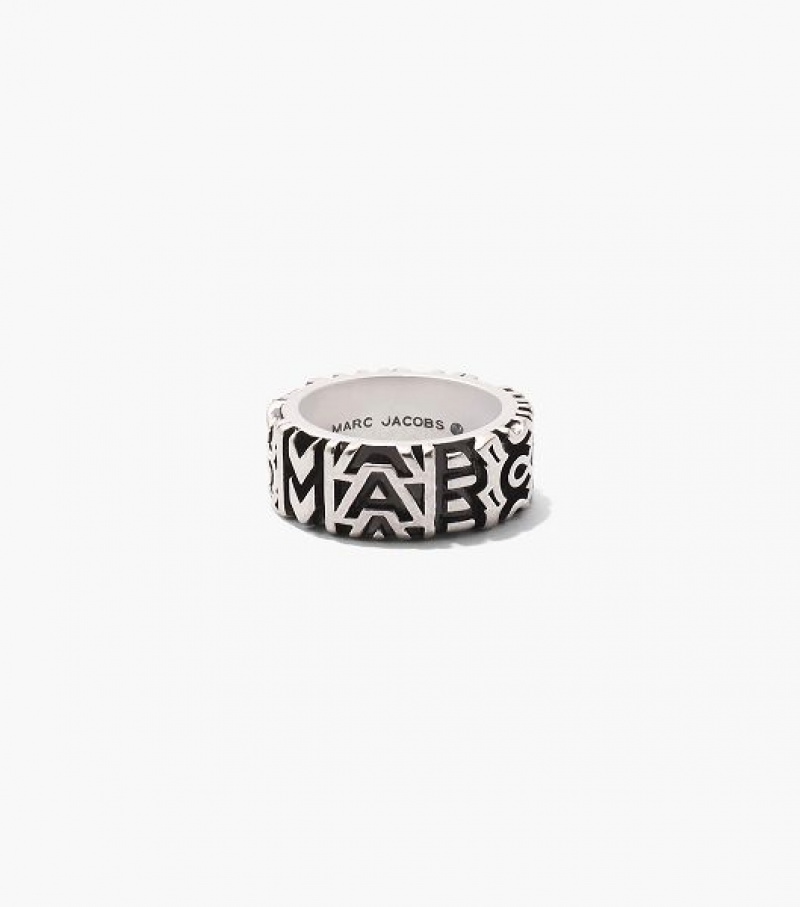 Silver Marc Jacobs The Monogram Engraved Women\'s Ring | 64905BQTR